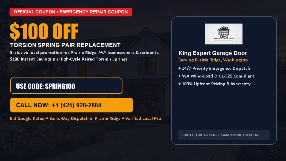 King Expert Garage Door $100 OFF Dual Torsion Spring Replacement in Prairie Ridge, WA