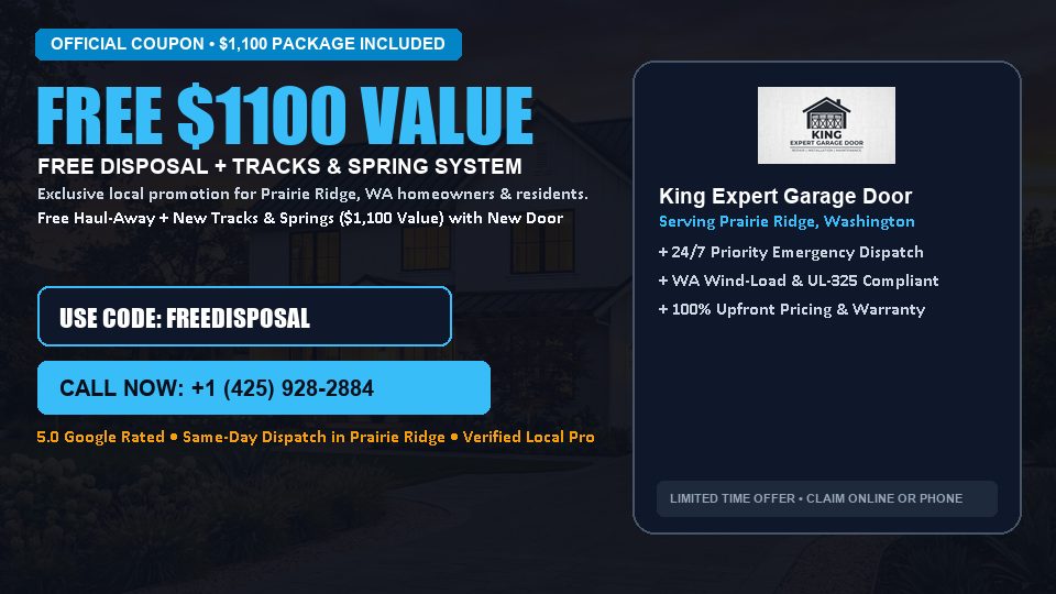 King Expert Garage Door FREE Haul-Away & Heavy-Duty Tracks with New Door in Prairie Ridge, WA