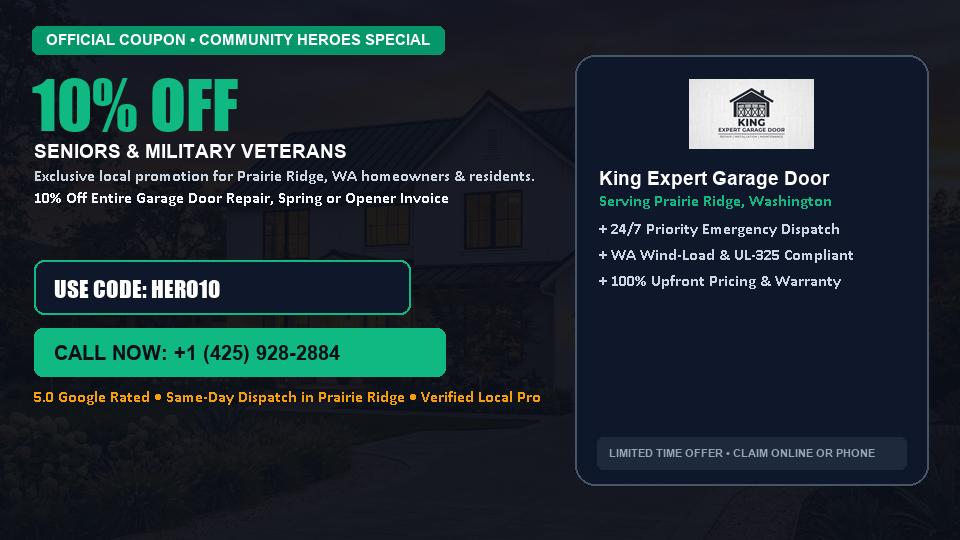 King Expert Garage Door 10% OFF Seniors & Military Veterans in Prairie Ridge, WA